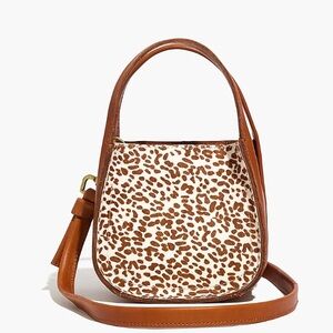 Madewell Brown and Cream Mini Leopard Print Leather Crossbody Bag